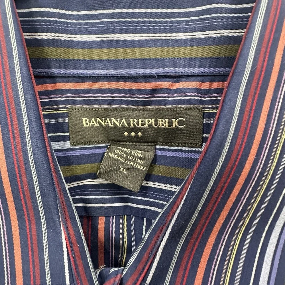 Banana Republic Button-Down Shirt Mens XL Colorful Stripe Blue 100% Cotton Nice!